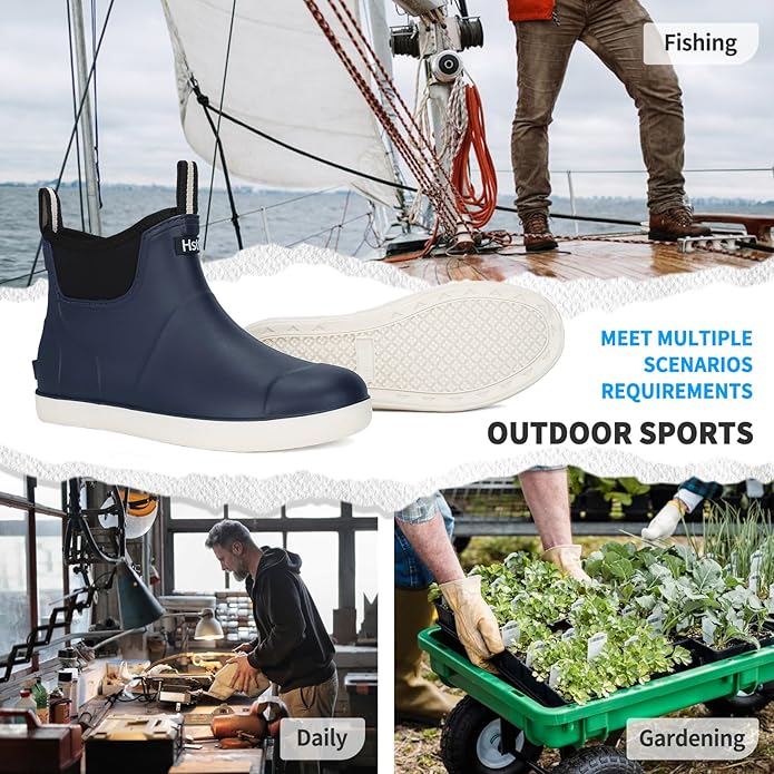 Mens Deck Boots, Saltwater Fishing Booties Rubber Waterproof Ankle Rain Boots, High-performance Footwear Chelsea Boots for Gardening Fishing Boating Camping Sailing
