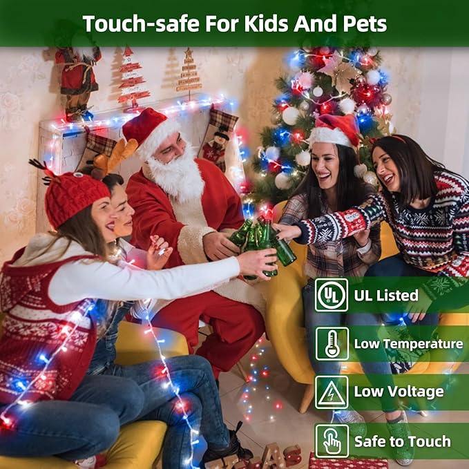 750 LED Chrstmas Lights, 240ft Outdoor Christmas String Lights with 12 Modes, Red White and Blue LED String Lights with Timer Dimmable Waterproof for Tree Fence Garden Xmas Wedding Party Decor