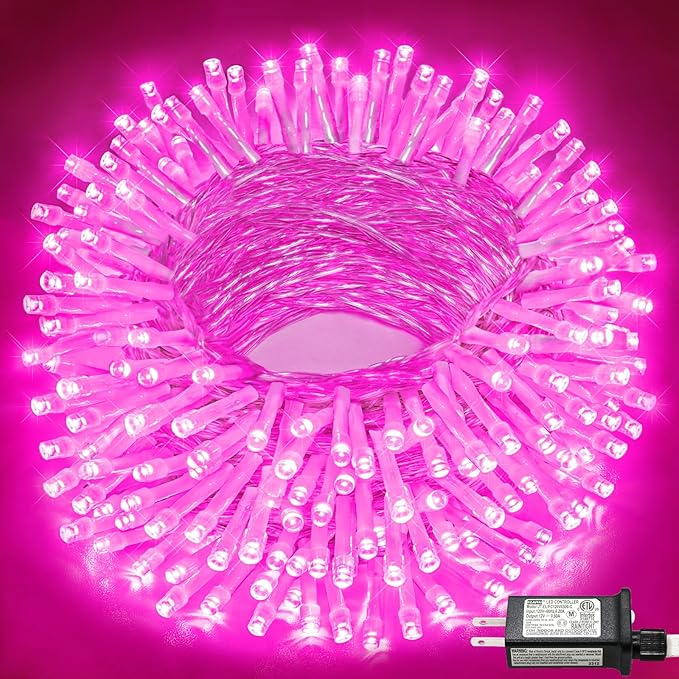 66FT 200 LED Christmas Lights Outdoor, Plug in Christmas String Lights Indoor, Waterproof & 8 Modes & Timer Function, Connectable Fairy Twinkle Light for Bedroom Classroom Wedding Party Decor, Pink