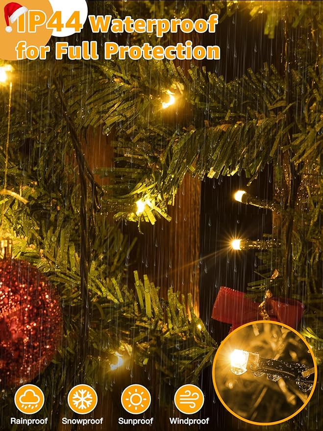 500 LED 164 FT Christmas Lights, Waterproof Outdoor String Lights with Remote and Timer, Christmas Tree Lights with 8 Modes Dimmable, Fairy Lights for Holiday Decor (Warm White)