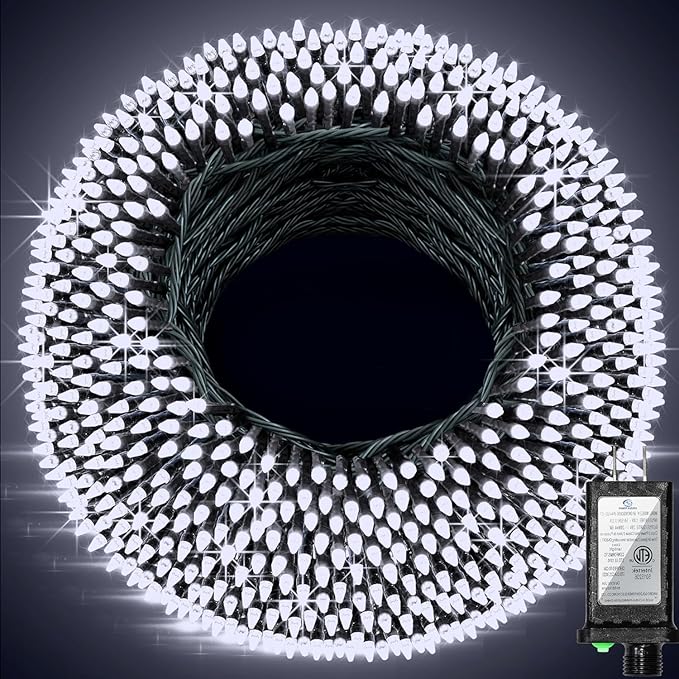 1500 LED 470FT Christmas String Lights, 12 Modes and Timer Memory Dimmable, Plug in Outdoor Waterproof Dark Green Wire Twinkle Light for for Xmas Yard Tree Wedding Party Halloween Decor (Cool White)