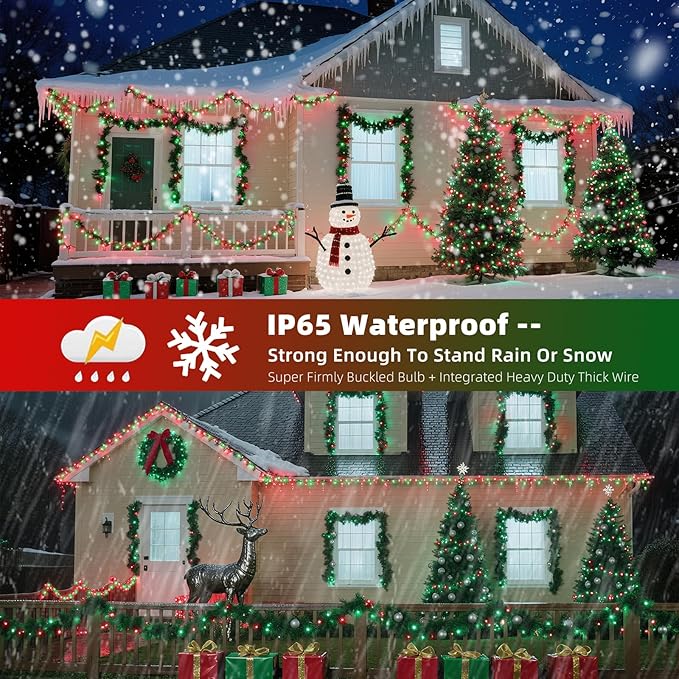 XTF2015 Christmas String Lights, 105ft 300 LED Christmas Lights 8 Modes Memory Function & Timer- UL Certified - Outdoor Indoor Christma s Fairy Lights for Tree, Garden, Party, Wedding(Red + Green)