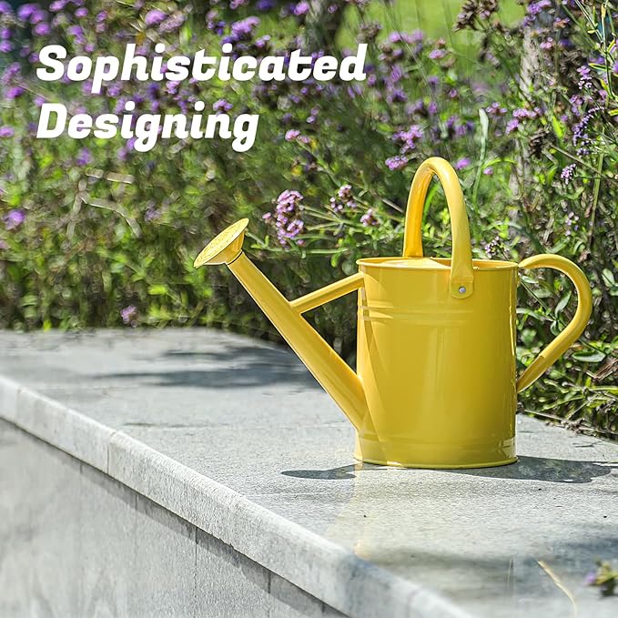 1 Gallon Watering Can for Plants, Watering Cans for Indoor&Outdoor Gardening, Galvanized Steel Watering Pot with Removable Spout, Metal Water Can with Ergonomic Movable Handle(Cute Yellow)