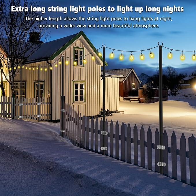 4 Pack String Light Poles,Metal Poles for Hanging Outdoor Light Strings,7 Pack 10 FT Light Poles Stand for Outside Garden,Patio,Wedding,Backyard,Deck,Party