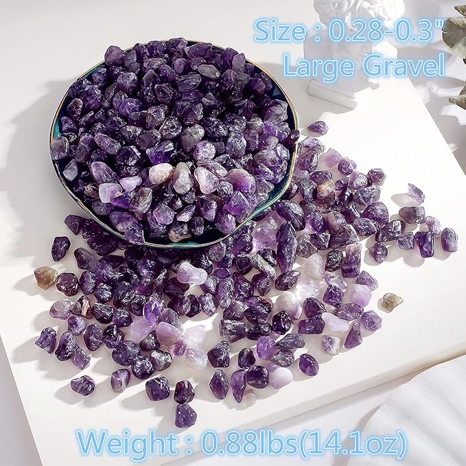 QINJIEJIE Amethyst Crystal Gravel Polished Rocks Chips Stones Pea Quartz 0.3-0.4" Tumbled Stone Crushed Natural Gem Gravel Home Decoration Small Pebbles Vase Filler Landscape Bottom Ornament 0.9lb