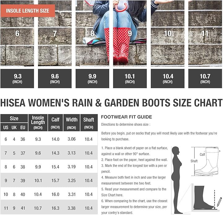 HISEA Women's Rain Boots Waterproof Mid Calf Garden Boots for Women