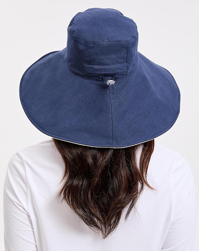 Solbari Women’s Ultra-Wide Cotton Linen Sun Hat UPF 50+, Packable, Adjustable with Ponytail Hole for Travel, Beach & Outdoors