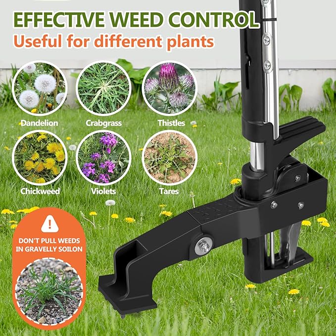 SHANTRA Weed Puller Tool, 4-Claw Stand Up Weed Puller Tool with Long Handle, Garden Weeder Puller Heavy Duty Stand Up Weeder, Weeding Tool for Lawn, Yard, Garden, Crabgrass, Dandelion Picker
