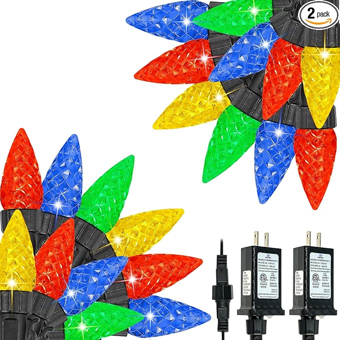 2 Pack C6 Christmas Lights Outdoor Indoor, Total 200 LED 66 FT Connectable Christmas String Lights with Timer & 13 Modes, Waterproof Twinkle Light for Xmas Tree Party Wedding Decorations (Multicolor)