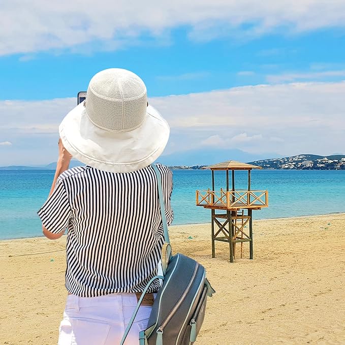 Women Wide Brim Sun Hats Metal Wired Edge Summer UV Protection Beach Fishing Hat for Hiking Garden Travel Chin Strap