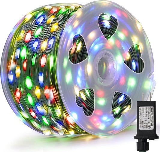 LJLNION 1000 LED Fairy String Lights, 328FT Long Outdoor Christmas Lights, Waterproof IP65 Green PVC Copper Wire Lights, 8 Lighting Modes Plug in for Xmas Tree Holiday Party Wedding Decor, Multicolor