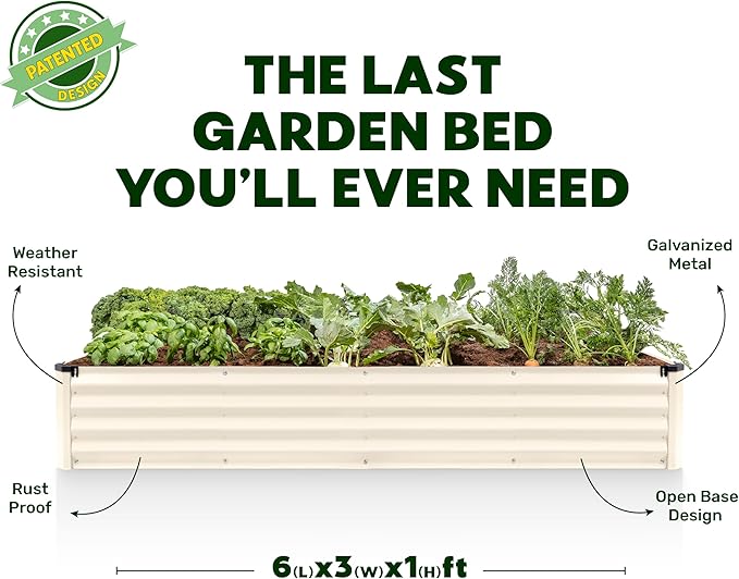 Galvanized Raised Garden Beds Outdoor // 6×3×1 ft Planter Raised Beds for Gardening, Vegetables, Flowers // Large Metal Garden Box (White) // Patented Tool-Free Design