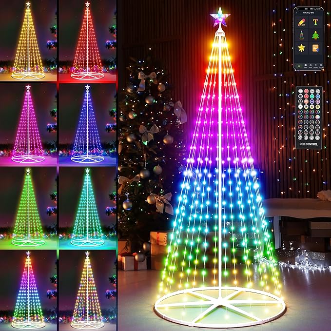 7.5FT LED Smart Christmas Tree - Outdoor & Indoor Lighted Christmas Tree Decorations Christmas Cone Tree App Control Color Changing Light for Yard & Garden