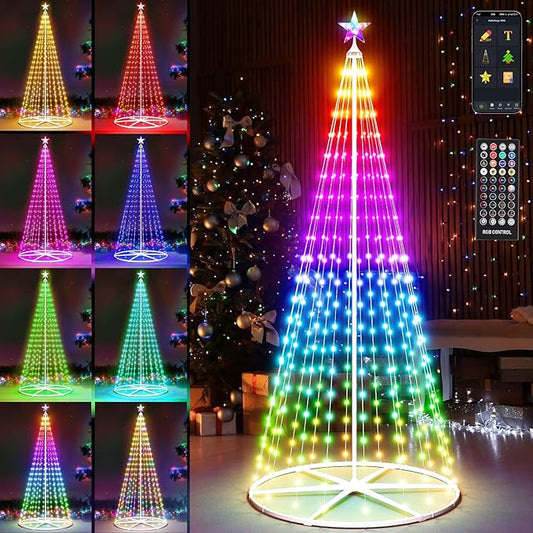 7.5FT LED Smart Christmas Tree - Outdoor & Indoor Lighted Christmas Tree Decorations Christmas Cone Tree App Control Color Changing Light for Yard & Garden
