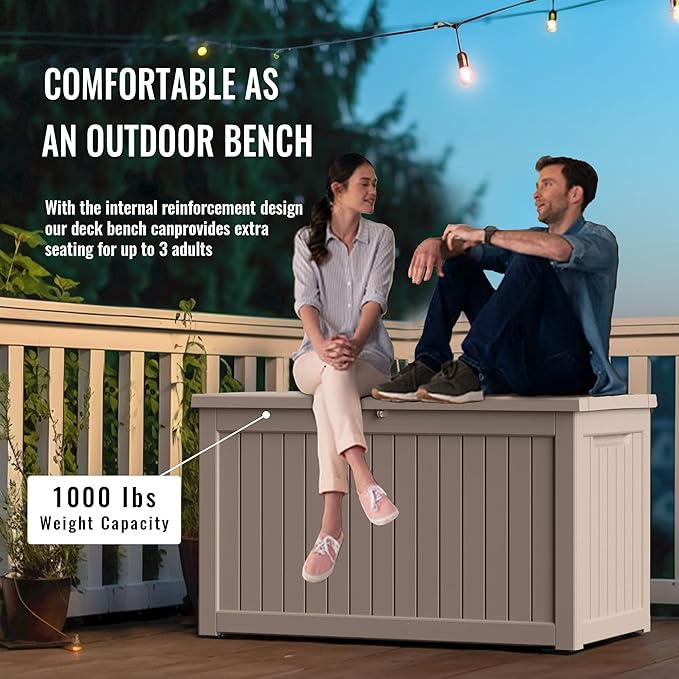 DRATO 230 Gallon Deck Box, Waterproof Resin Large Outdoor Storgae Box for Patio Furniture, Patio Cushions, Gardening Tools, Pool Supplies, Lockable