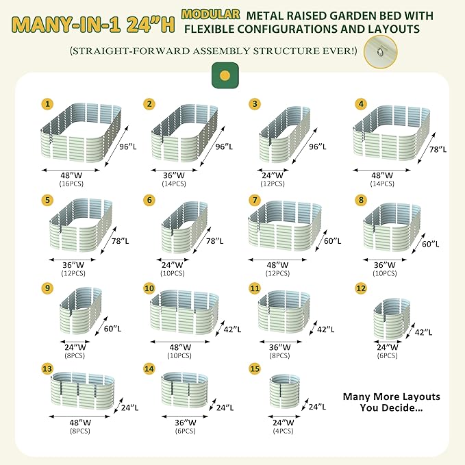 MUPATER 24''H Raised Garden Bed, Galvanized Raised Garden Bed with 3 Aluminum Support Rods, 8x4FT Modular Raised Planter Box Outdoor for Vegetables, Mutli in 1 Metal Garden Bed, Beige