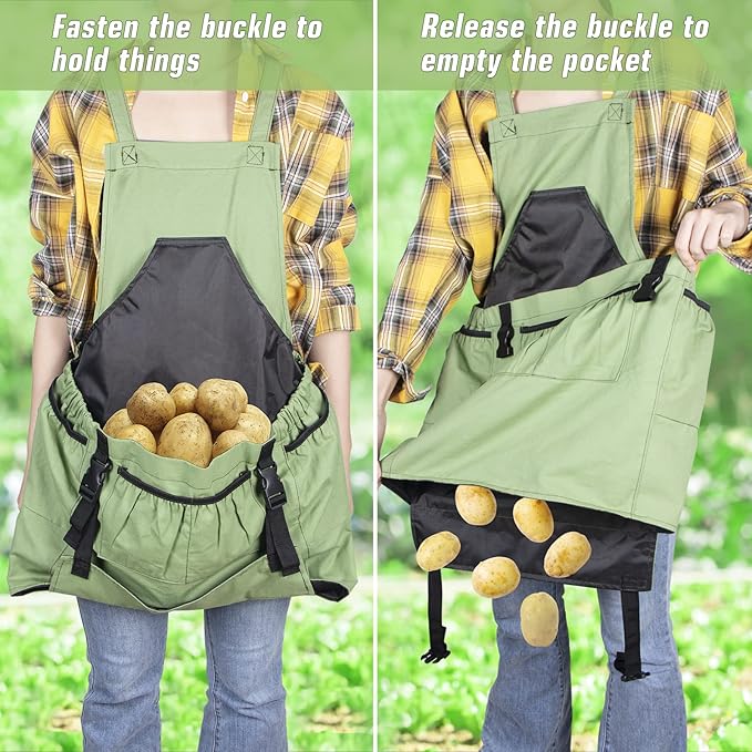 Gardening Apron, Garden Apron with Quick Release Pockets for Harvesting Gardening, Water Resistant Apron for Men&Women