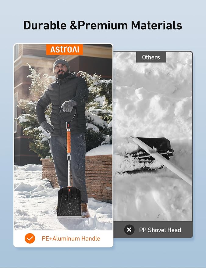 AstroAI Lightweight Snow Shovel for Car, Extendable Snow Shovel with Thickened Aluminum Handle and Blade, Portable and Multifunctional for Driveway, Cars, Snowmobiles, Camping and Emergency