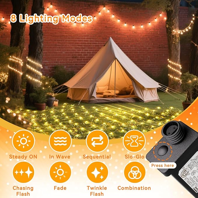 LitHome 610 LED 34.5ft x 5ft Outdoor Christmas Net Lights,Connectable Mesh Lights with 8 Modes,Waterproof Plug in Net Lights for Bushes, Garden, Backyard, Holiday, Christmas(Warm White)