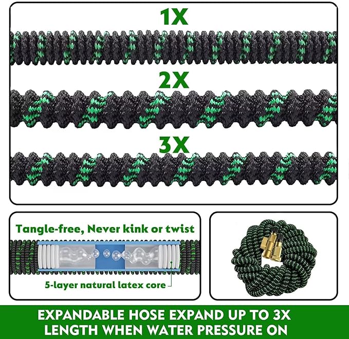 Expanding Garden Hose 75 ft - Expandable Garden Hoses Leak-Proof with 3 -Layer Latex Core - 2025 Version/New Patented,Lightweight, Durable, No-Kink Flexible Retractable Water Hose