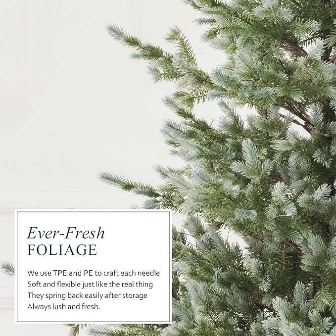 Colorado Blue Spruce 7.5ft Christmas Tree Pre-Lit Artificial Full with 1518 Low-Voltage Warm LED Lights, Foldable Stand & Realistic Flame-Resistant Branches