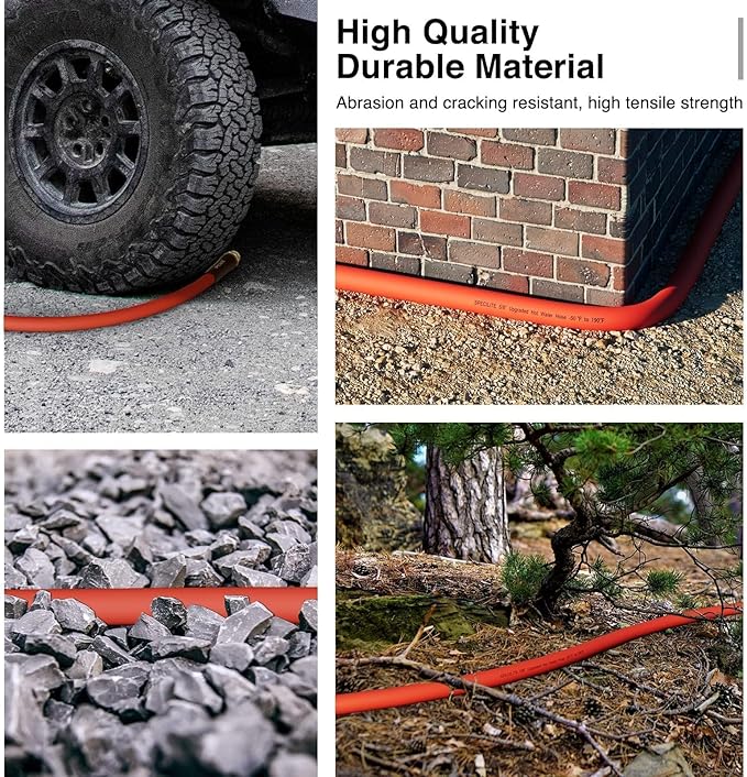 SPECILITE 5/8" Hot/Cold Rubber Garden Water Hose 50 ft, -50℉-190℉, 200psi Working, 600psi Burst, Flexible & Lightweight With 3/4" Brass Fittings for Yard, Outdoor, Farm, Agriculture, Construction, Red