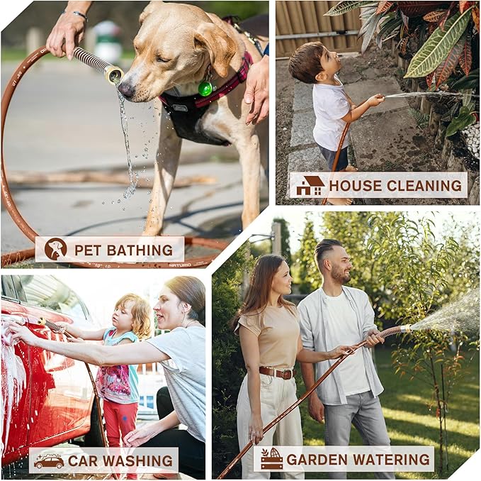 Short Leader Garden Hose 5/8" x 15ft, No Kink Lightweight Water Hose, Hybrid Rubber, Heavy Duty, 650 Burst PSI, Male to Female Fittings