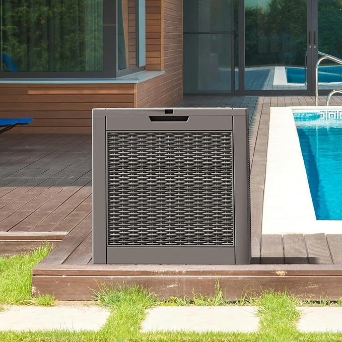 KAMABOKO 31 Gallon Resin Deck Box 2 Pack Outdoor & Indoor Waterproof Storage Box for Garden Tools, Package Delivery, Pool Supplies, Patio Cushions, Grey(Set of 2)