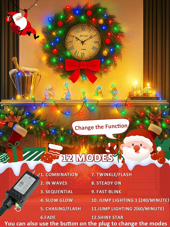 Voice Controlled Smart Christmas Lights Outdoor, 75.8ft 200 LED Extendable String Lights with 7 Voice Commands, 12 Modes & Timer, Waterproof Christmas Decorations for Party Tree Garden(Multicolor)