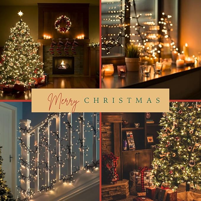 2-Pack Total 164FT 400LED Connectable Christmas Lights Outdoor, Christmas String Lights Waterproof with 8 Modes & Timer, Green Wire Twinkle Lights for Xmas Tree Decorations Outdoor Indoor, Warm White