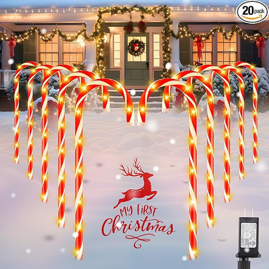 Brightown 35" Candy Cane Lights Outdoor Pathway, 2 Sets Total 20 Jumbo Candy Cane Pathway Lights, 8 Modes Outdoor Candy Cane Decorations Christmas Pathway Lights Yard Lawn Driveway Walkway Sidewalk