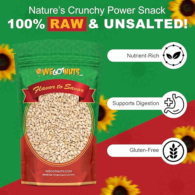 Raw Sunflower Seed Kernels by We Got Nuts - Premium Quality Kosher Shelled Sunflower Seeds - Natural & Healthy Fitness & Diet-Friendly Snack- Raw, Shelled & Unsalted- Air-Tight Resalable Bag- 5 lbs