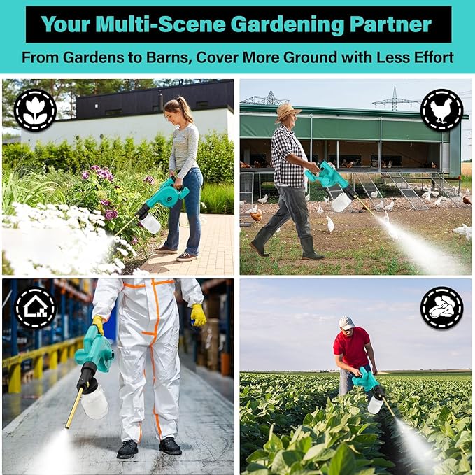 Electric Diatomaceous Earth Duster Compatible for Makita 18V Battery(Battery Not Included), Garden Dust Applicator with 1L Capacity and 7.5" Nozzle, Versatile Leaf Blower & Powder Sprayer