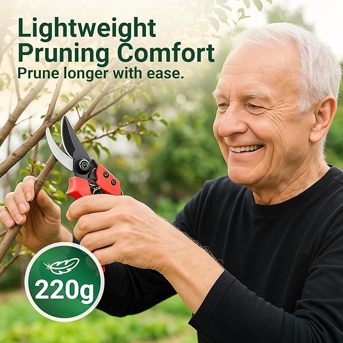 Gardeness Non-stick Coated Blade Bypass Pruning Shears-Garden Clippers For Gardening, Handheld Florist branch cutters - Floral Hand Secateurs with Comfort Grip Handles, Trimming and Yard Work