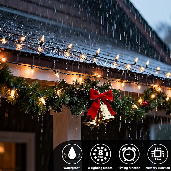 Christmas Lights 66ft 200 LED Battery Operated String Lights with Timer Memory Function or Battery Powered Waterproof Fairy Light for Indoor Outdoor Decoration