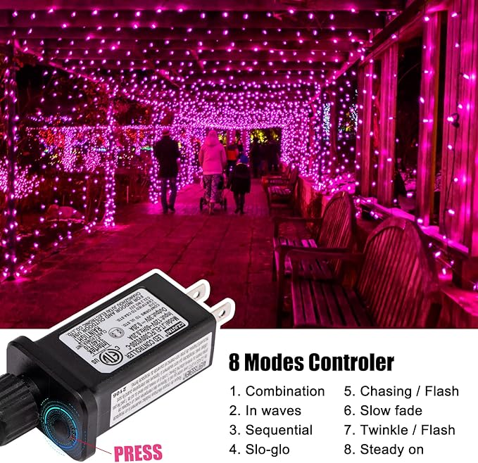 Pink Mini Christmas Lights - 39 Feet 100 LED Fairy String Lights with 8 Lighting Modes Waterproof Connectable for Indoor Outdoor Xmas Tree Garland Wreath Holiday Valentine's Day Decoration