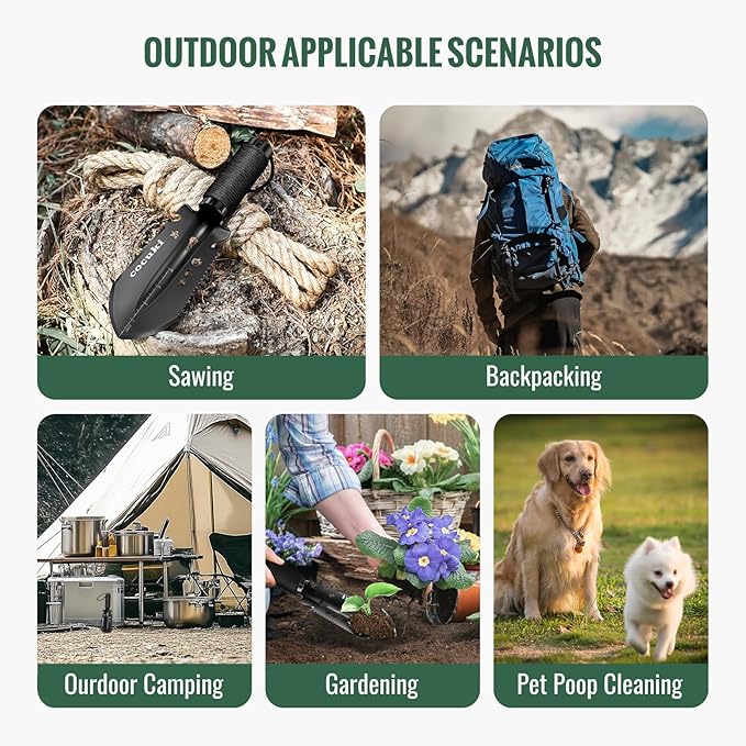 Portable Backpacking Trowel, 9 in 1 Mini Hand Camping Shovel, Ultralight Hori Hori Multi Shovel with Carrying Pouch,for Camping, Gardening, Hiking, Survival