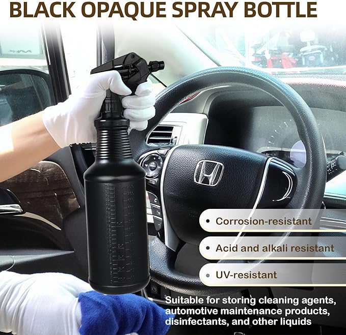 3-Pack Black Spray Bottles 34oz Opaque Heavy Duty Sprayer with Adjustable Nozzle, Leak-resistant Dark Spray Bottle for Cleaning, Garden, Plants, Hair, Pets