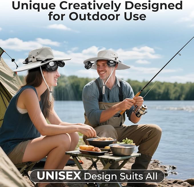 2-in-1 Hands-Free Hat Fan Neck Fan UPF 50+ Wide Brim Sun Hat 16Hrs Running 3-Speed Fishing Essentials for Men Women