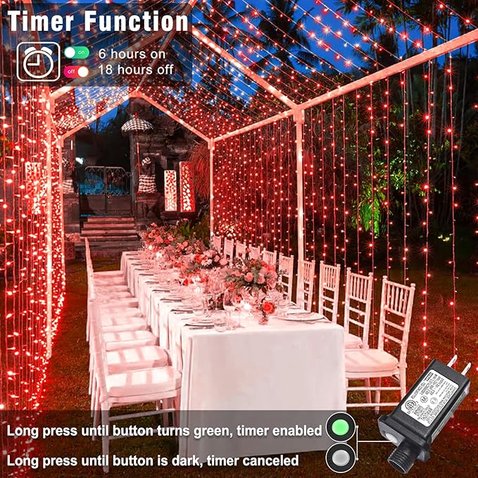 66FT 200 LED Christmas Lights Outdoor, Plug in Christmas String Lights Indoor, Waterproof & 8 Modes & Timer Function, Connectable Fairy Twinkle Light for House Bedroom Wedding Party Decor, Red