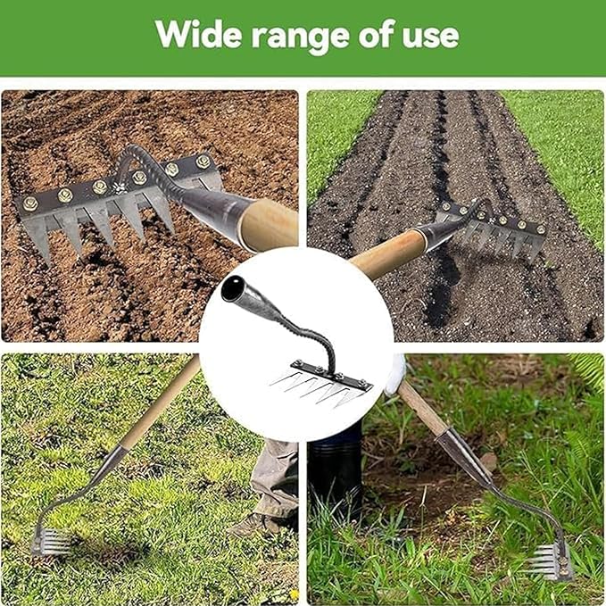 Gardenia Iron Weeding Rake 2.0, Iron Rake for Gardening and Weedings, 2025 Heavy-Duty Garden Hand Weed Puller Tool for Yard Lawn and Garden 5/6/7/8 Teeth Carbon Steel Garden Weeder Rakes (5 Tines)
