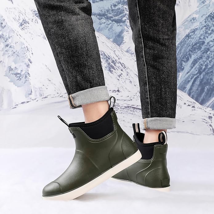 Mens Deck Boots, Saltwater Fishing Booties Rubber Waterproof Ankle Rain Boots, High-performance Footwear Chelsea Boots for Gardening Fishing Boating Camping Sailing