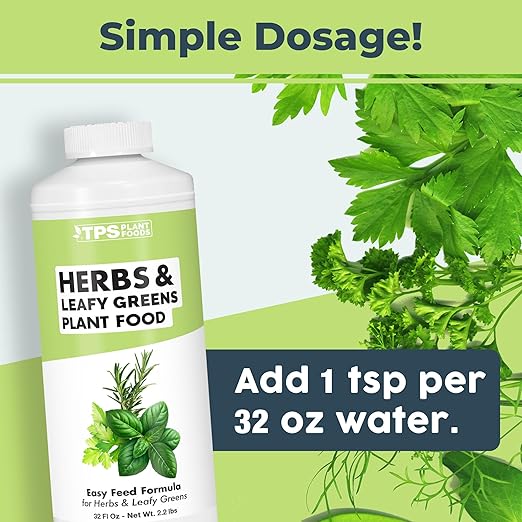 TPS NUTRIENTS Herb Plant Food for All Edible Herbs, Leafy Greens and Veggies, Liquid Houseplant Fertilizer, 32 oz (1 Quart)