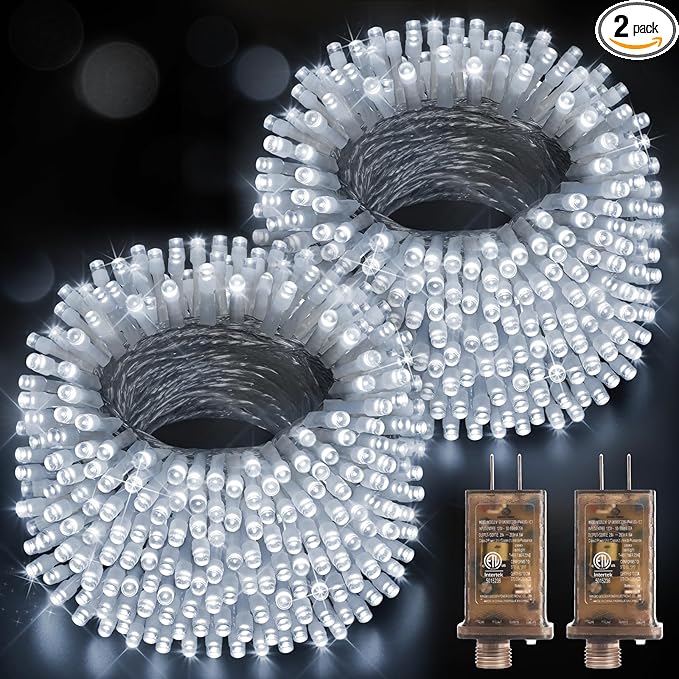 Hezbjiti 2 Pack 1000 LED 403 FT Christmas String Lights Outdoor, 8 Lighting Modes IP44 Waterproof Fairy Lights with Timer and Dimmable Function for Party Tree Decorations Cold White, Clear Wire