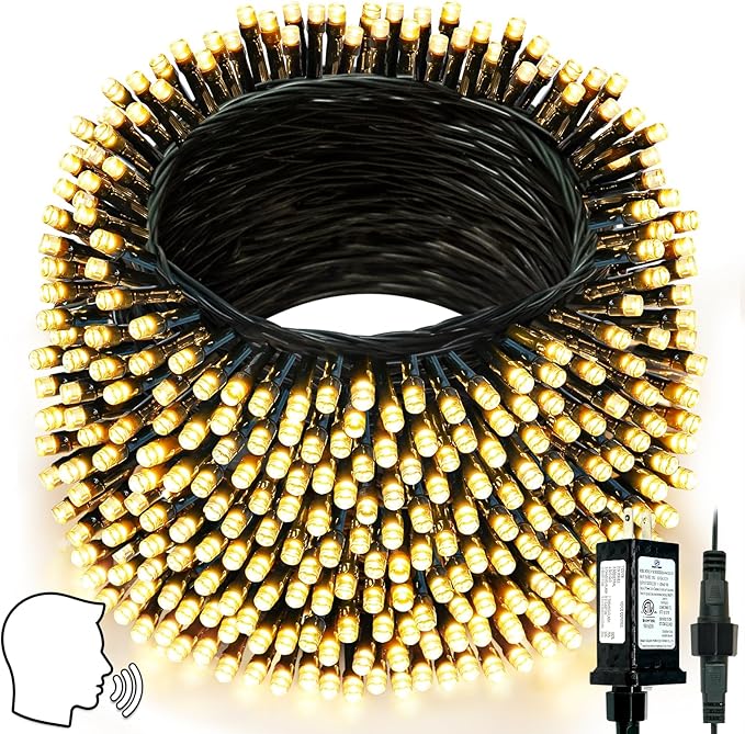 Voice Controlled Smart Christmas Lights Outdoor, 108.8ft 300 LED Extendable String Lights with 7 Voice Commands, 12 Modes & Timer, Waterproof Christmas Tree Lights for Party Garden (Warm White)