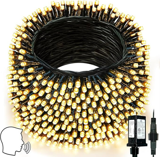 Voice Controlled Smart Christmas Lights Outdoor, 108.8ft 300 LED Extendable String Lights with 7 Voice Commands, 12 Modes & Timer, Waterproof Christmas Tree Lights for Party Garden (Warm White)