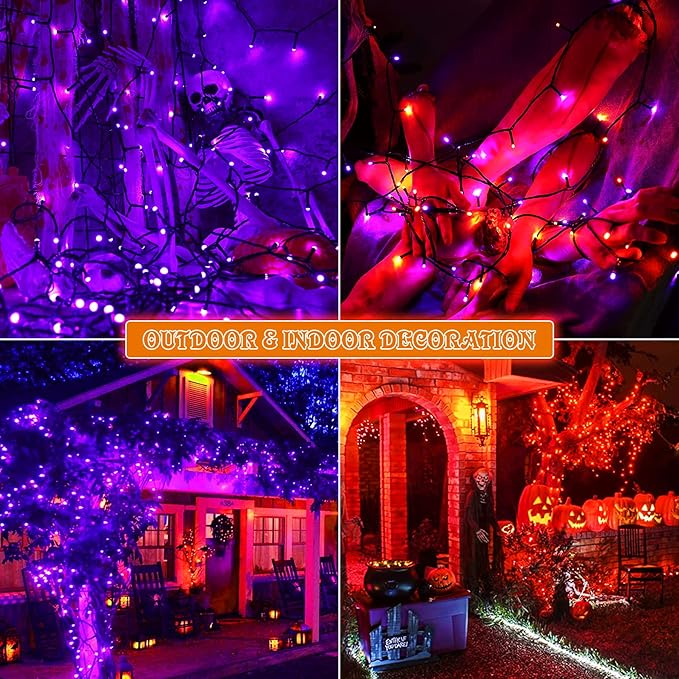 Orange Purple Halloween Lights Outdoor Indoor, 108FT 300 LED 2 Colors in 1 Christmas Lights, Fairy Lights, END to END Connect, Waterproof Halloween Decorations Decor Timer Remote (100% UL)