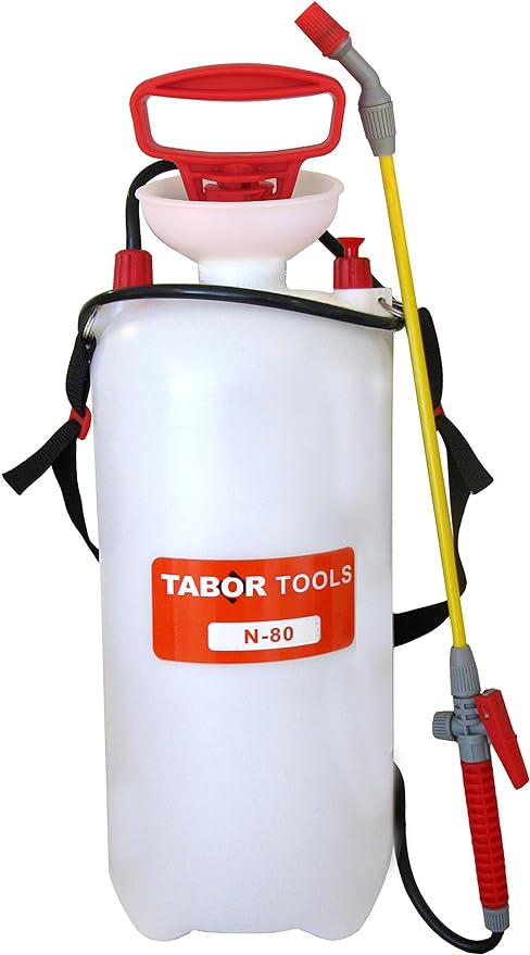 TABOR TOOLS 2.0 Gallon Lawn and Garden Pump Pressure with Pressure Relief Valve, Adjustable Shoulder Strap, and Adjustable Wand Nozzle (2.0 Gallon, Yellow Wand). N80A.