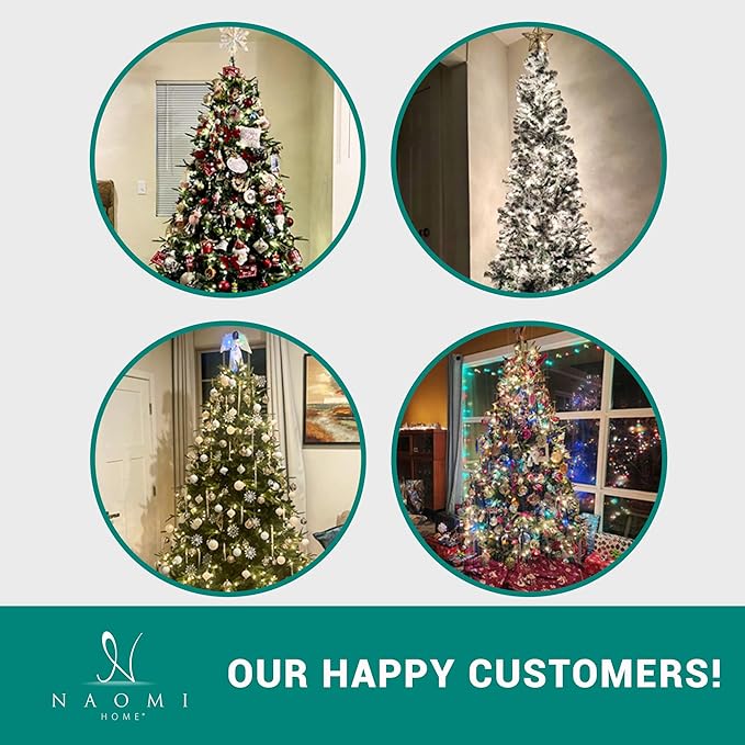 Camden 7.5ft Prelit Artificial Christmas Tree with Foot Pedal, 2755 Branch Tips, 600 Warm Lights and Metal Stand, 58" Wide Realistic Hinged Christmas Tree with Lights by Naomi Home