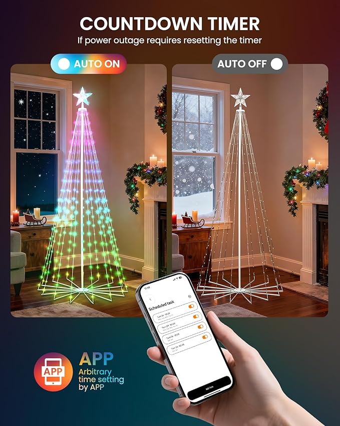 Christmas Cone Tree, 10FT 682 LEDs with Smart APP and Local Control, DIY Pattern and Text Displayable, IP65 Waterproof RGB Outdoor String Lights for Porch Yard Indoor Outdoor Decorations
